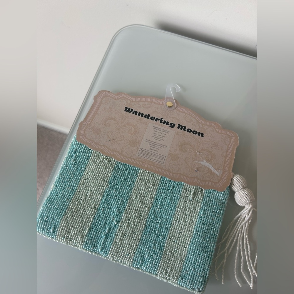 Beaded Shell blue striped zipper Coin Pouch - Picture 3 of 4